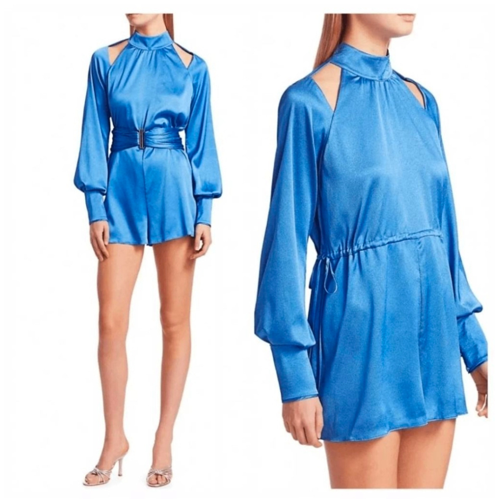 Alexis Blue Mock Neck Long Sleeve Cutout Romper Small
